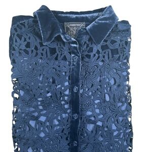 Johnny Was Jade Flicka Button Down Velvet Blouse Silk Blend Boho Luxe Womens Med